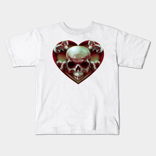 Skull Bones Heart Kids T-Shirt by Ed Labetski Art